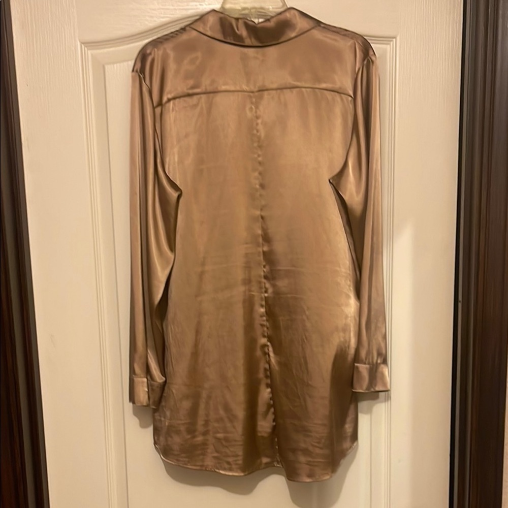Chico's Gold Satin Button-Up Tunic Shirt - Picture 3 of 3